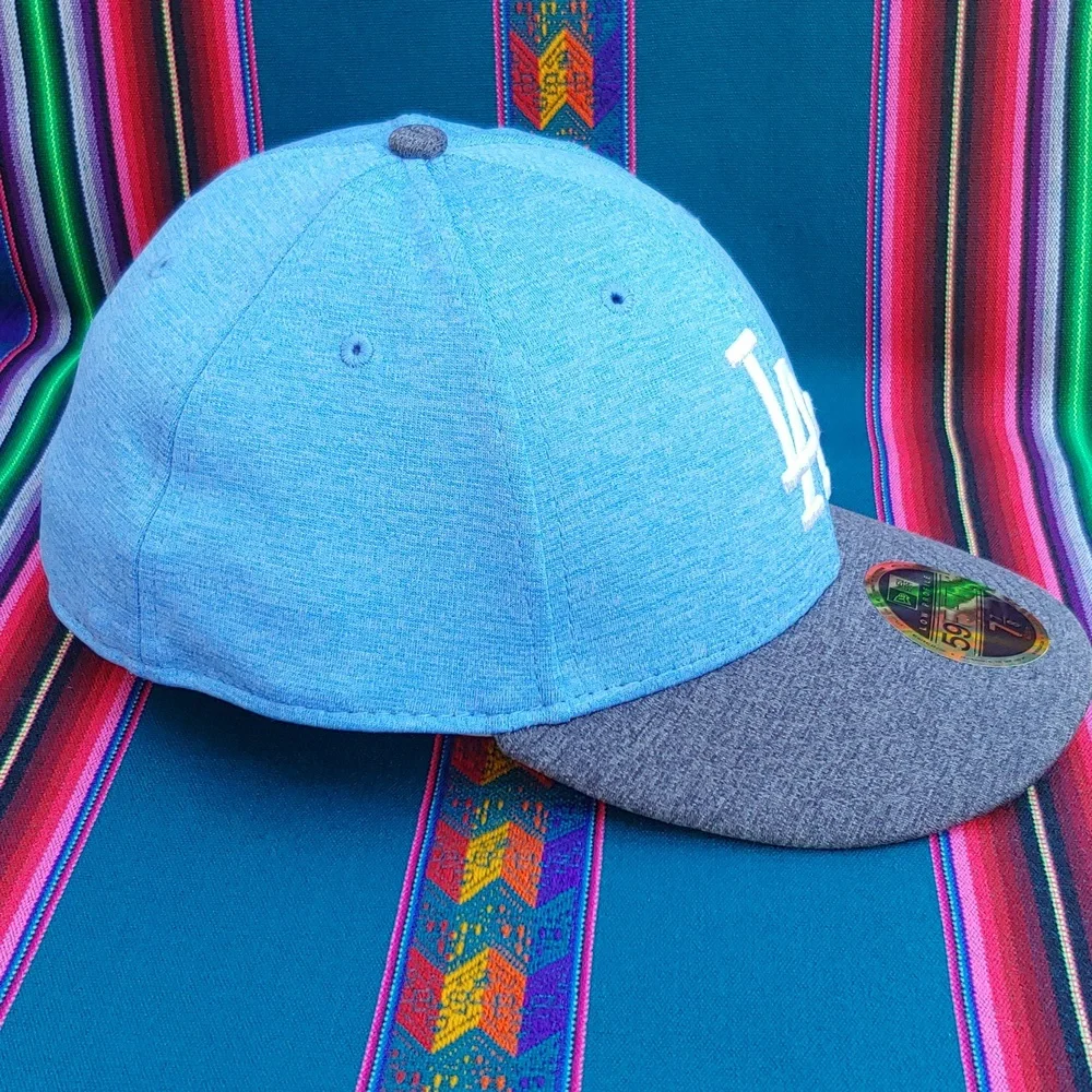 New Era Dodgers 59FIFTY Low Profile 7 7/8 Fitted Baseball Cap Light-Dark Blue - Picture 10 of 16